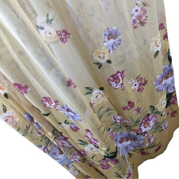 LIFE Maxi Sheer Mesh Duster Robe Women L Antique Gold Floral Pattern Lace Trim - Picture 3 of 9